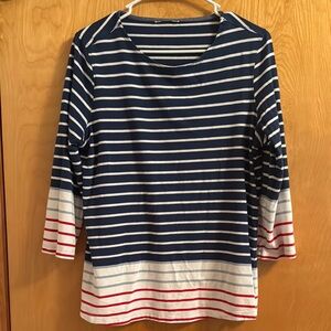 Navy and White Striped Top with Red Accents